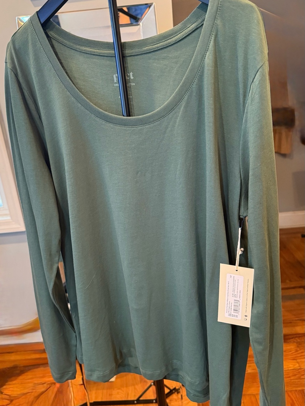 Pact 100% Organic Cotton Pine Green Scoop Neck Long Sleeve Tee XL